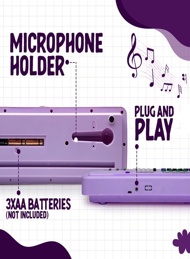 Gooyo GY-430CF 37-Key Musical Piano Keyboard with Microphone | 8 Rhythms, 8 Tones, 6 Demos, Song Record Feaure | Dual Power Supply (USB Included) | Purple Color | Gift Box Packaging - Image 3